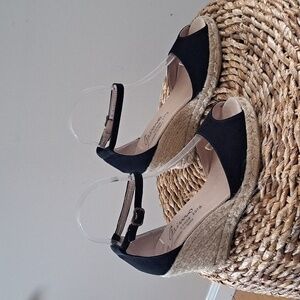 Gaimo x Anthropologie Womens Open Toe Black Suede‎ Espadrilles Heels EU38/US7.5